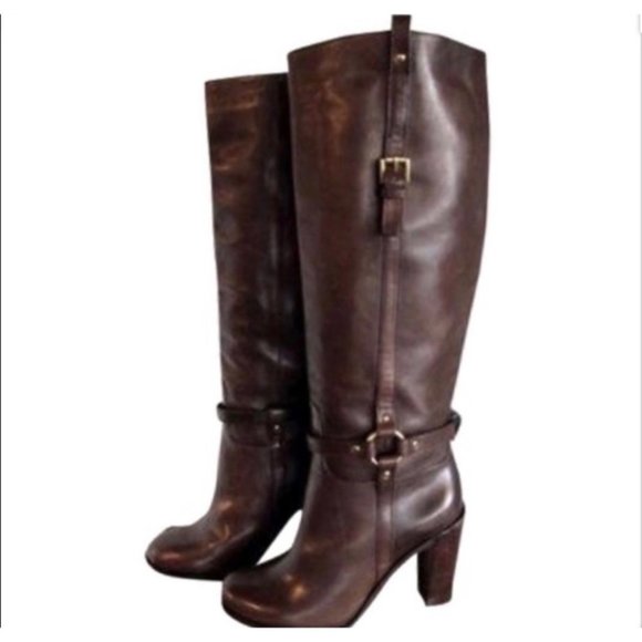Womens Coach Ellie Riding Boots Sz 8 Brown Leather - Picture 1 of 10